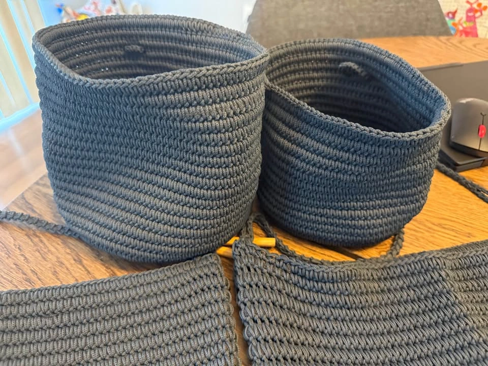Handmade Dark Grey Crocheted Baskets and Craft Pieces - photo 2