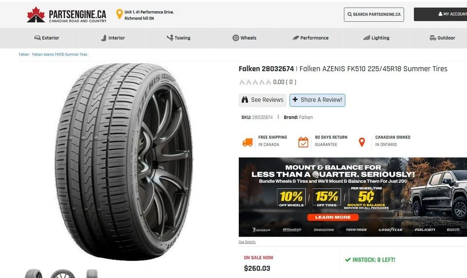 brand new 225/45/18 Falken Azenis Fk510 tires - photo 2
