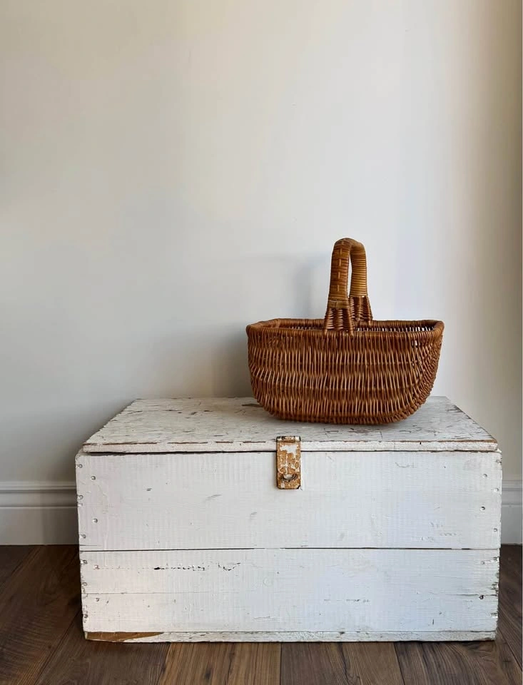 Vintage White Painted Pine Storage Chest | Cottage Farmhouse Bla