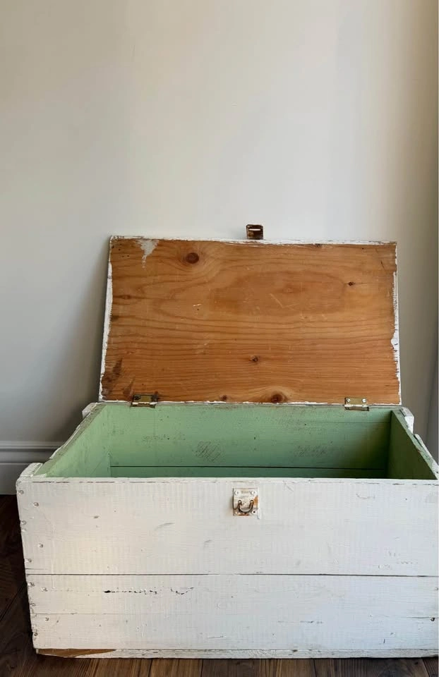 Vintage White Painted Pine Storage Chest | Cottage Farmhouse Bla - photo 3