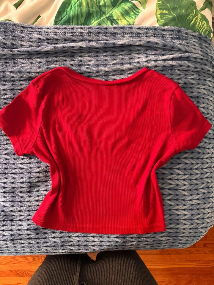 Red Brandy Melville Scoop V Neck Crop baby tee (O/S fits XS-S) - photo 2