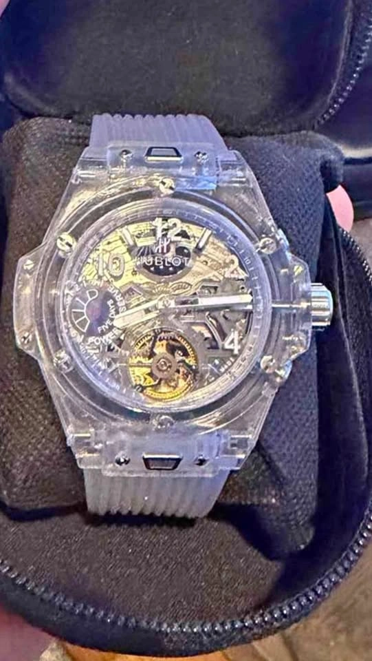 Automatic transparent skeleton watch