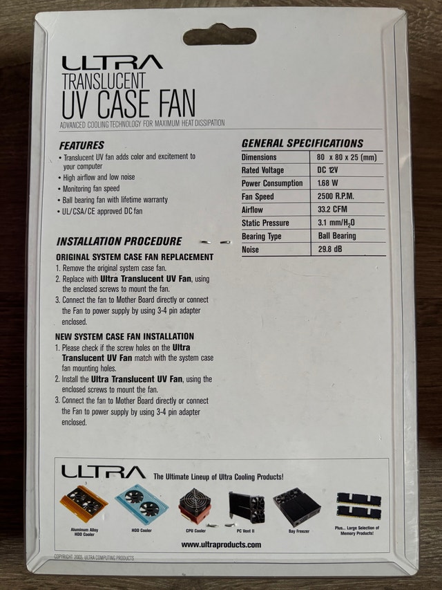 Ultra 80mm Blue UV Case Fan - Vintage Retro PC Parts - photo 2