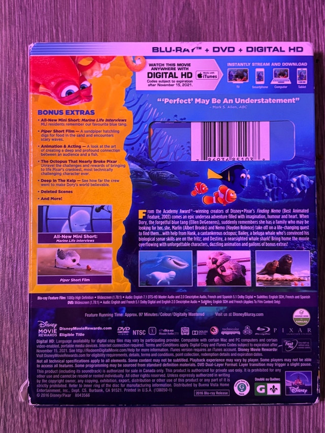 Disney Finding Dory Blu-ray + DVD + Digital HD - photo 2