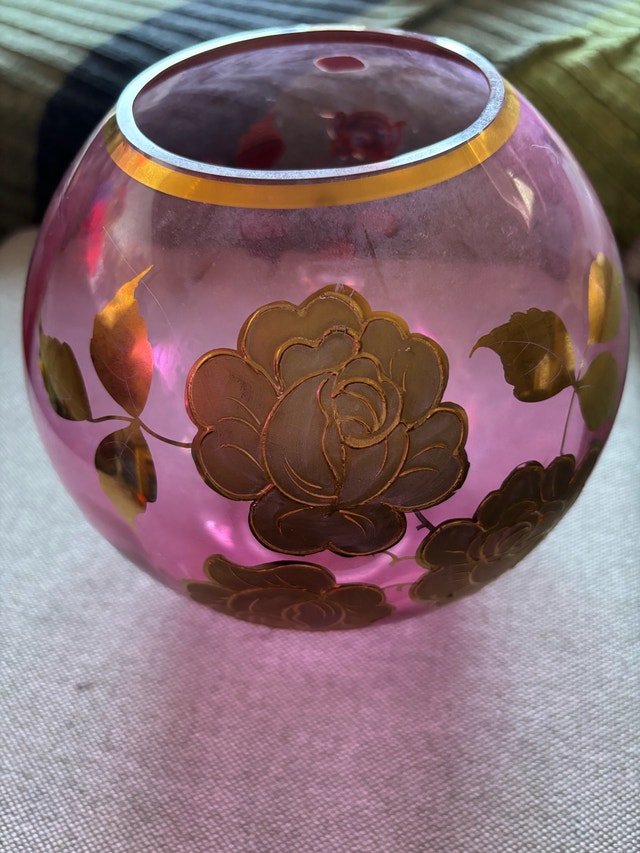 Antique Victorian Bohemian Czech Cranberry Glass Hand Painted