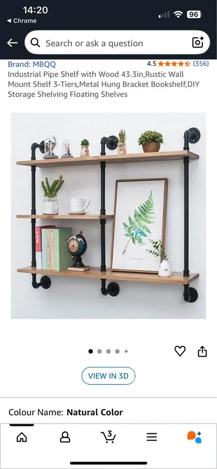 MBQQ Industrial Pipe Shelf with Wood 43.3in