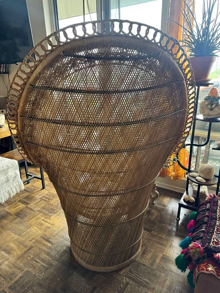 1970s Cobra Peacock Chair Rare Vintage Rattan Wicker Throne - photo 5