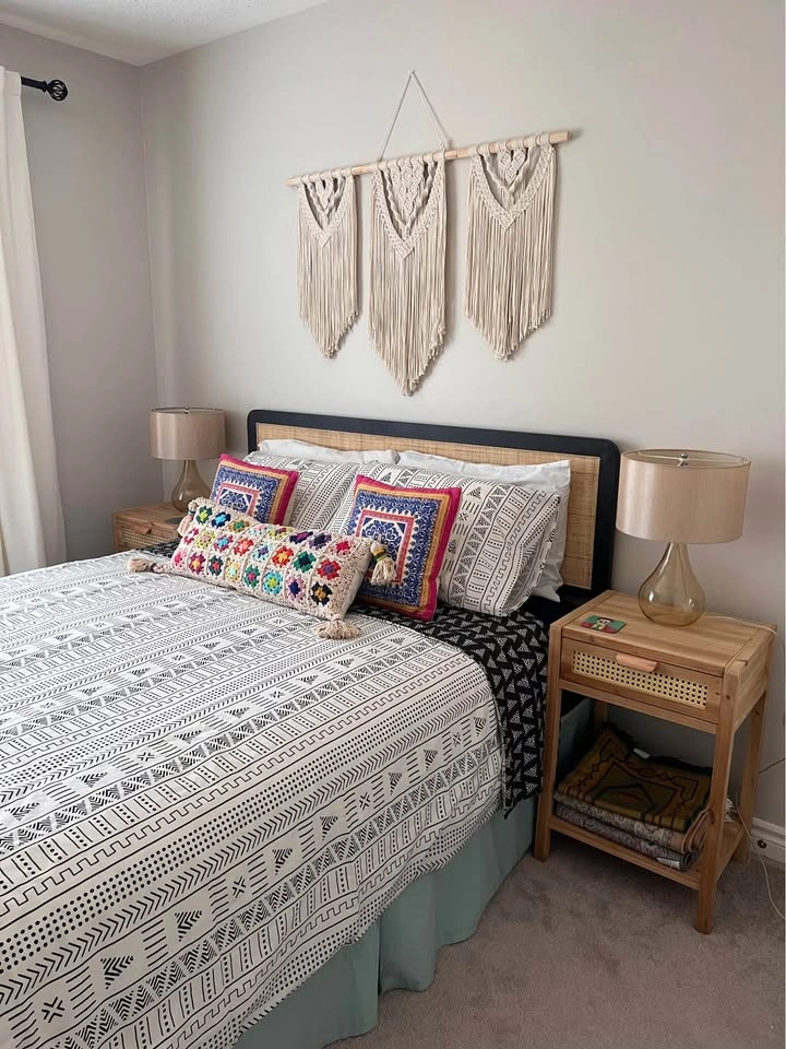Queen steel bed frame with rattan head and foot board - photo 2