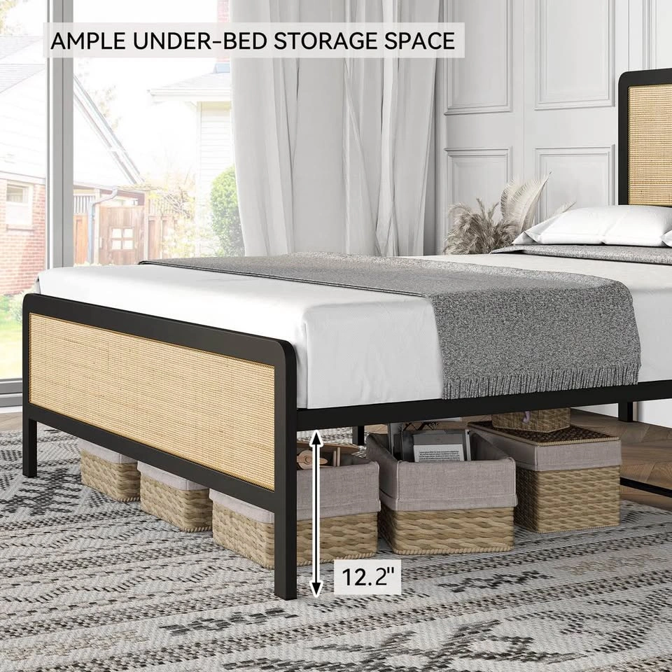 Queen steel bed frame with rattan head and foot board - photo 4