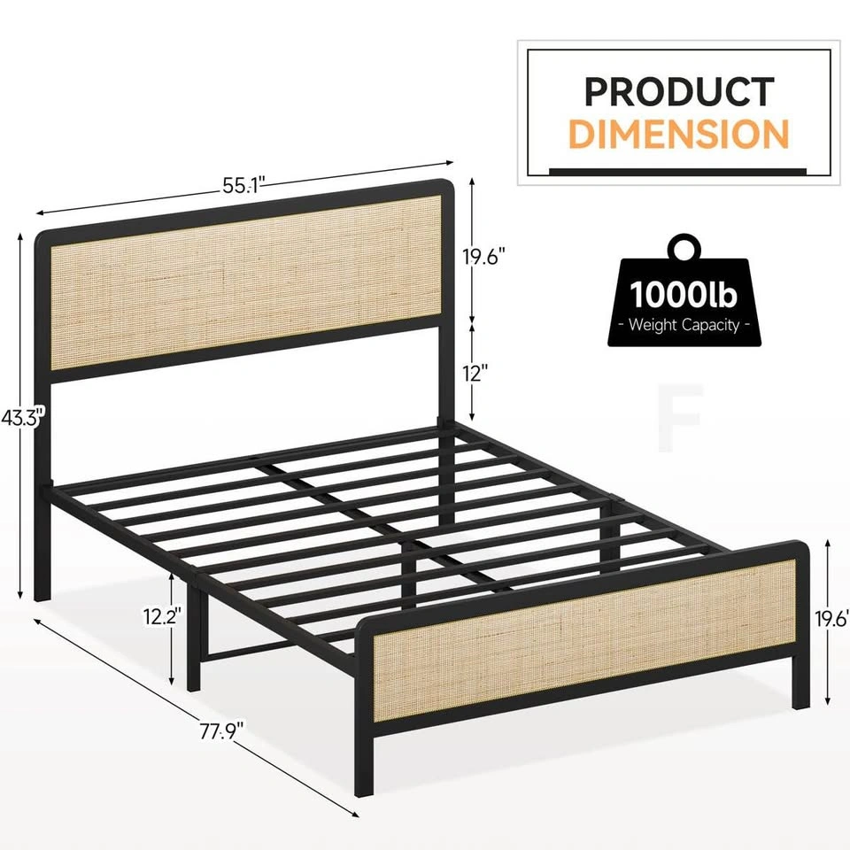 Queen steel bed frame with rattan head and foot board - photo 5