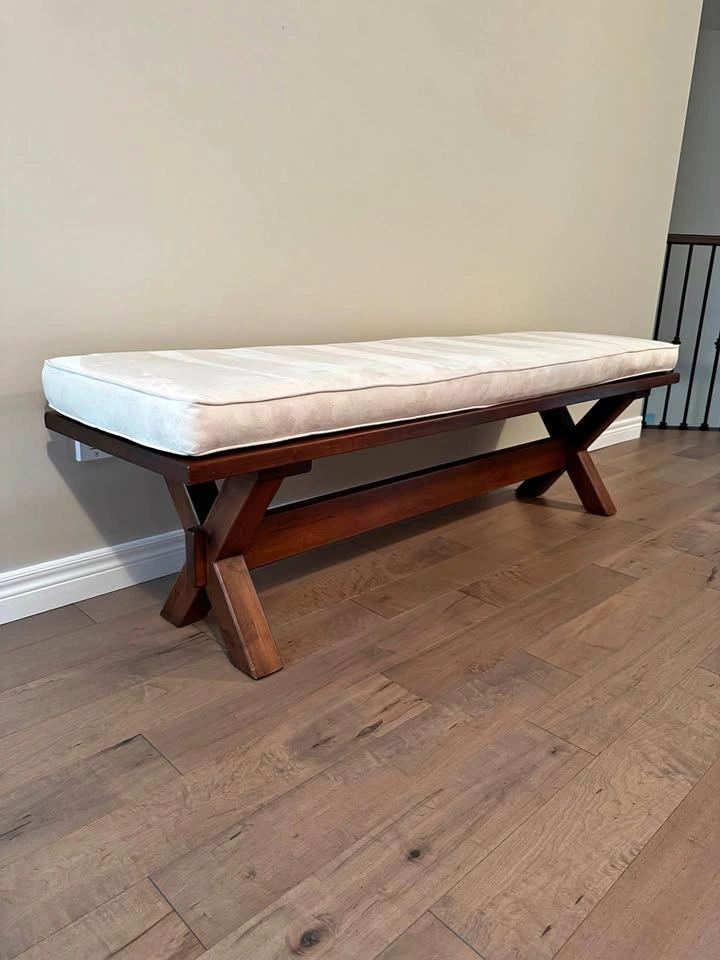 Long Solid Wood Bench with Removable Cushion