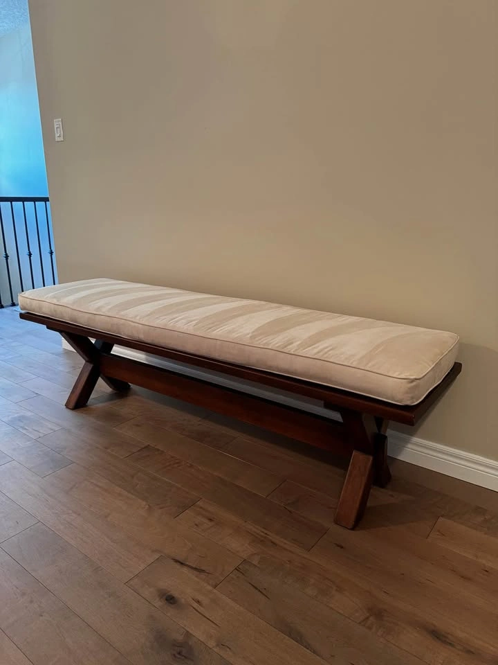 Long Solid Wood Bench with Removable Cushion - photo 2