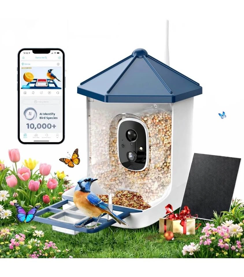 LIWAN Bird Feeder Camera 2K AI Bird Recognition Solar Powered