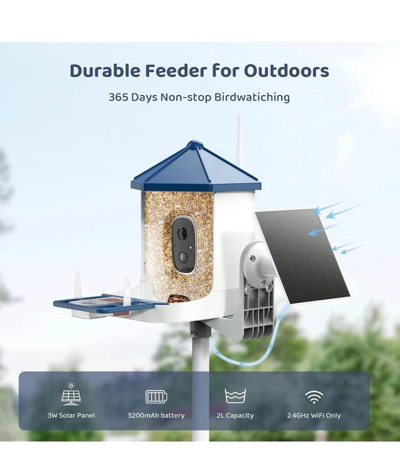 LIWAN Bird Feeder Camera 2K AI Bird Recognition Solar Powered - photo 4