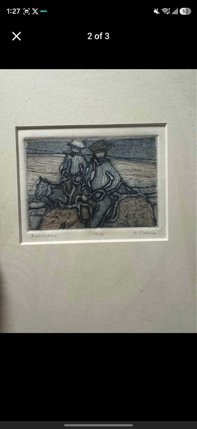 N. Mackie Two Riders Etching