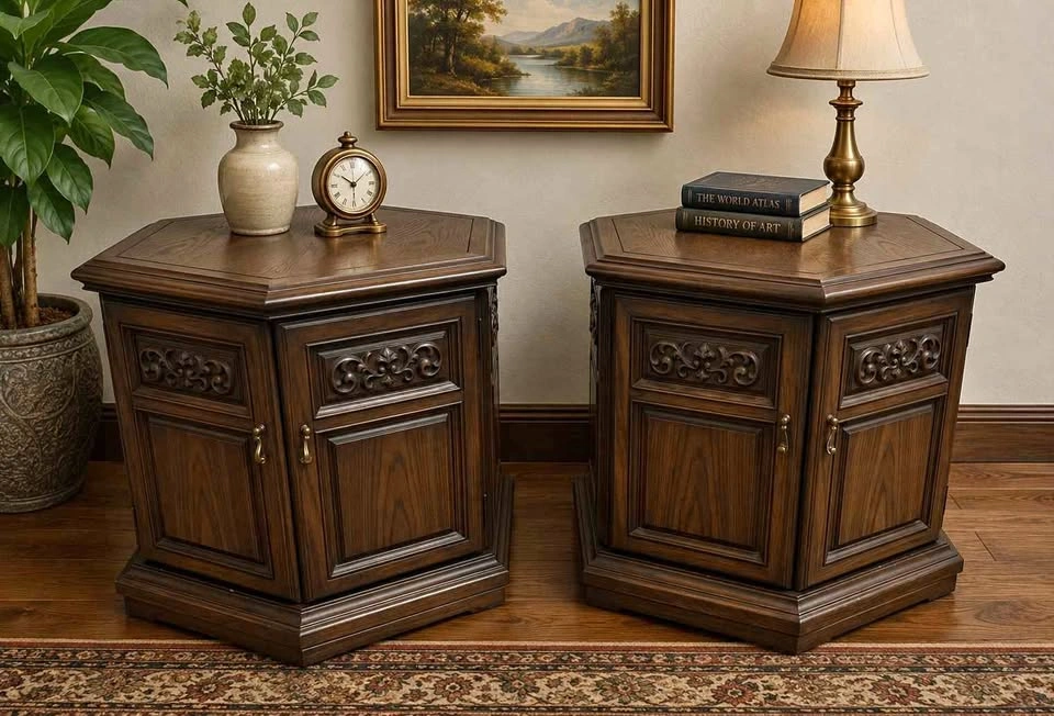 ANTIQUE Wood End Tables w/ Storage