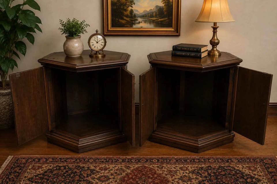 ANTIQUE Wood End Tables w/ Storage - photo 2