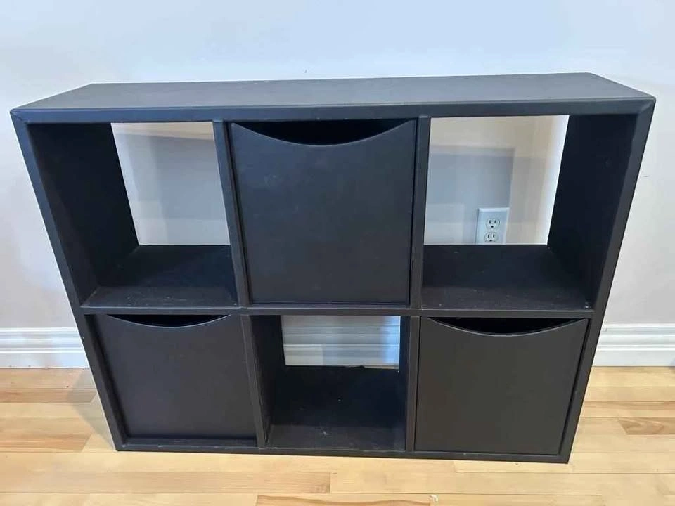 LEATHER Warped Wooden Storage Organizer w/ 3 Bins - photo 3