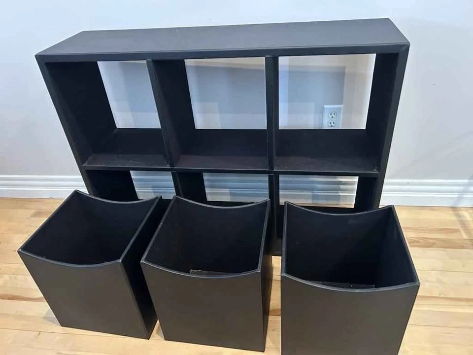 LEATHER Warped Wooden Storage Organizer w/ 3 Bins - photo 4