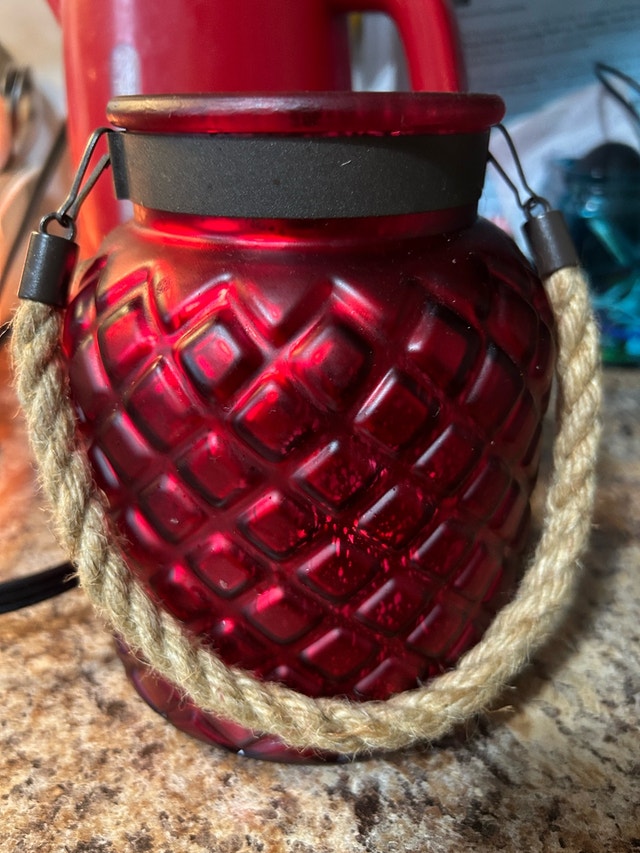 Red Glass Lantern with Rope Handle