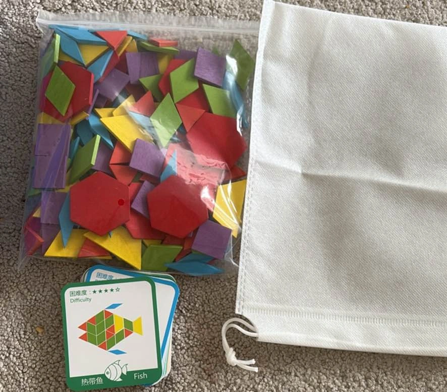 155pcs Wooden Pattern Blocks Tangram Puzzle Toys - photo 3