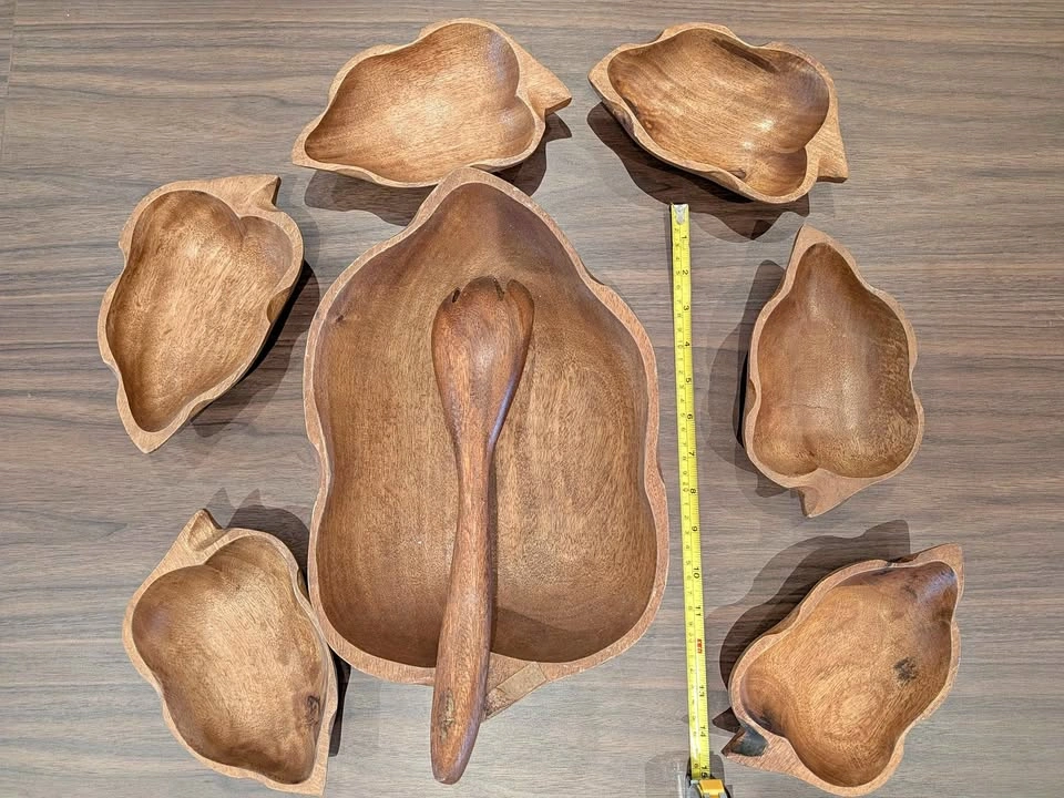 Set of 6 Wood Serving Bowls for Entertaining/BBQ