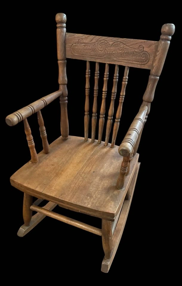 Wooden Rocking Chair Vintage Kids Solid Wood - photo 2