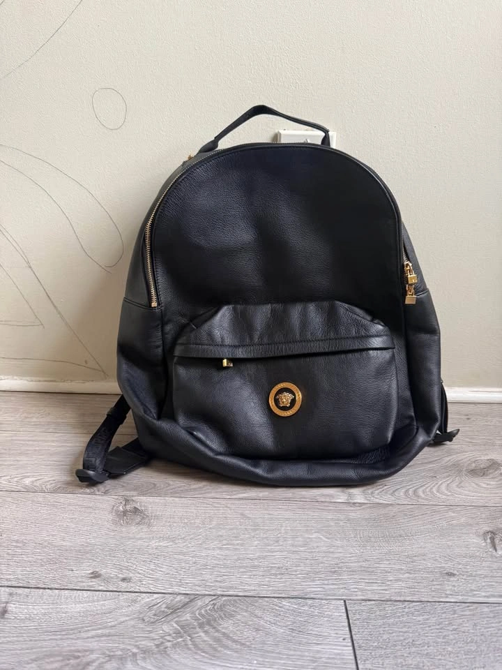 Men’s Versace, leather backpack in black with gold trim - photo 2