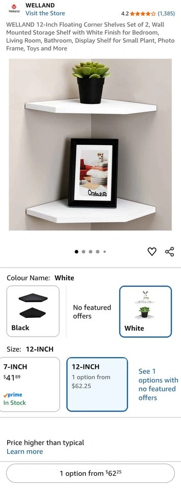 Set of 6 white corner wall mount shelves - photo 4