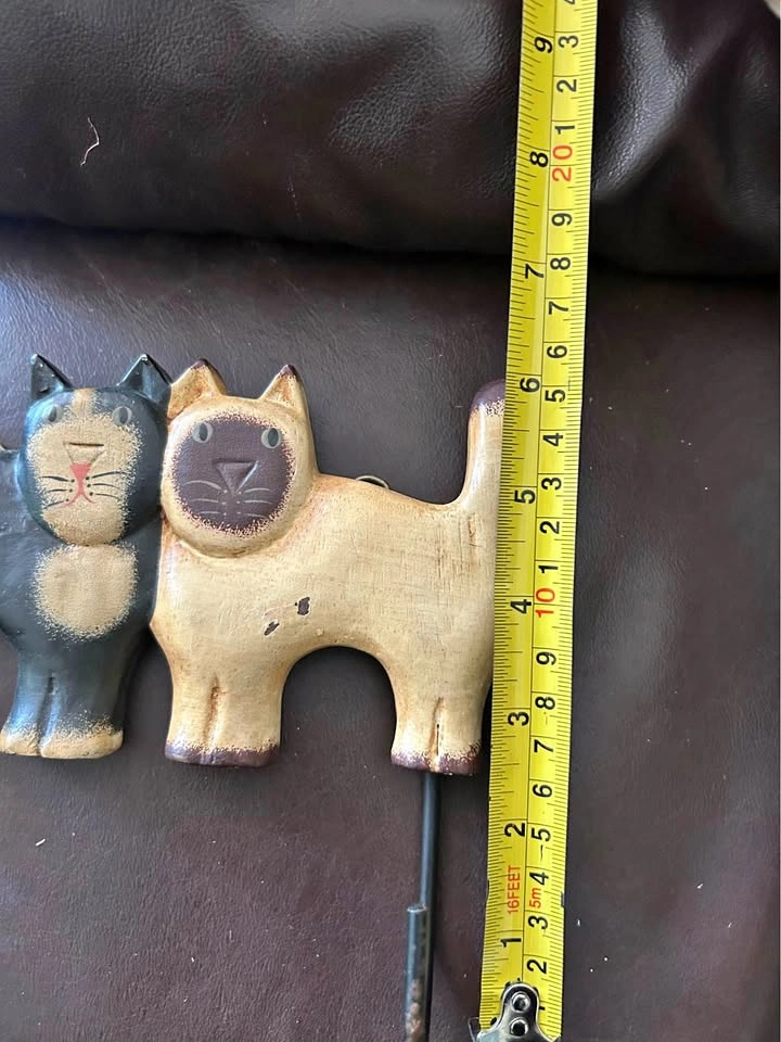 MCM Vintage Wooden Wall Hook with Hand-Painted Cats