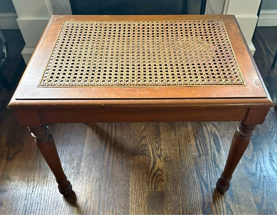 Vintage Wood Side Table with Cane Inlay