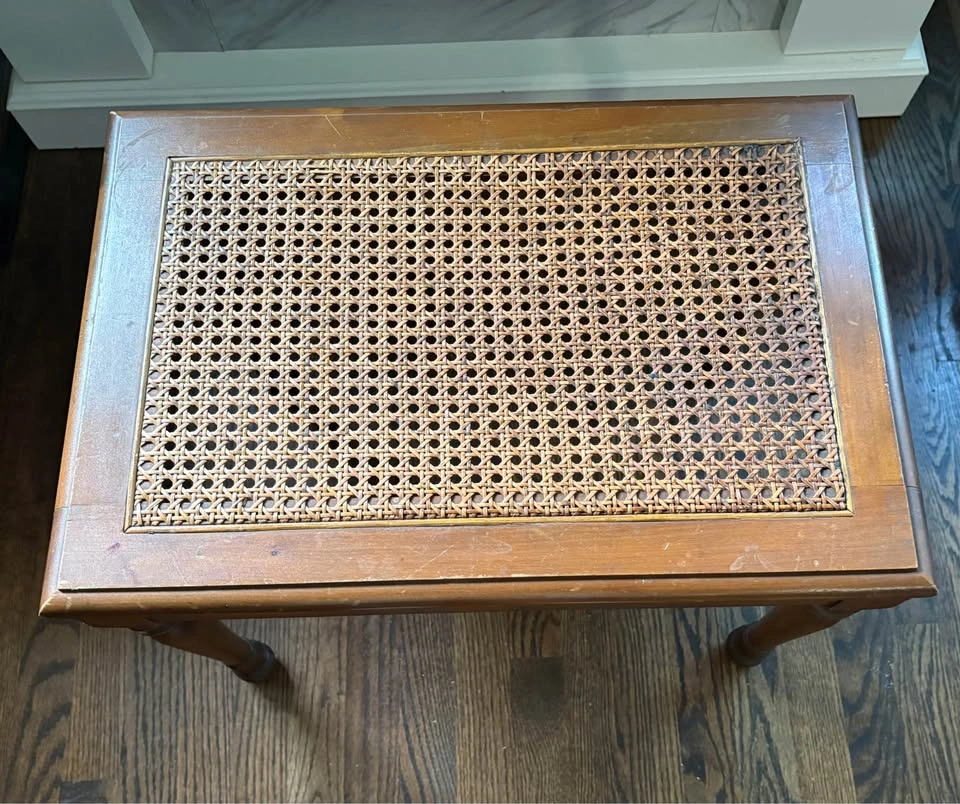 Vintage Wood Side Table with Cane Inlay - photo 2