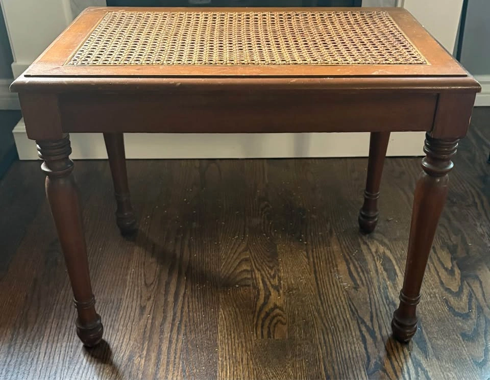 Vintage Wood Side Table with Cane Inlay - photo 3