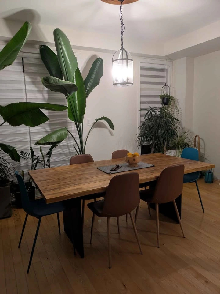 Large Six-Seat Acacia & Steel Dining Table - photo 2