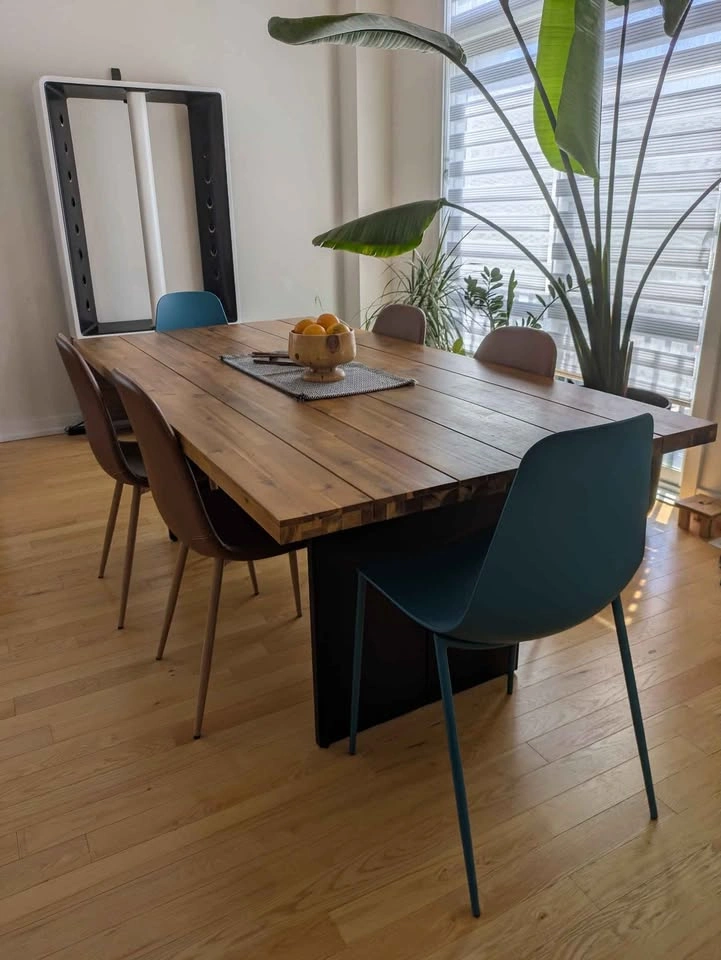 Large Six-Seat Acacia & Steel Dining Table - photo 3
