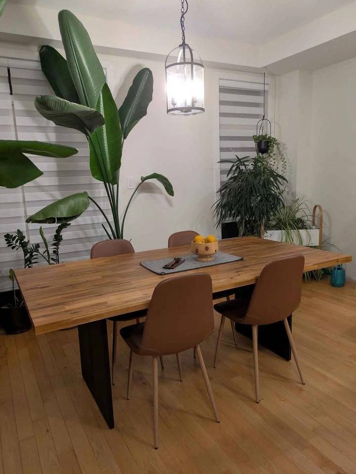 Large Six-Seat Acacia & Steel Dining Table - photo 4