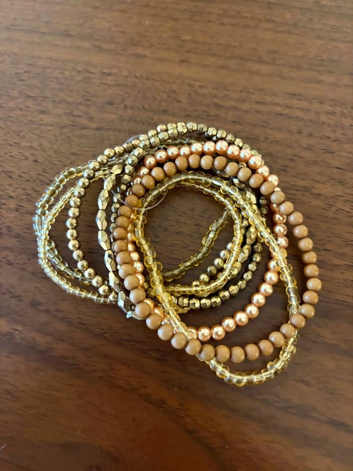 Gold and Brown Beaded Bracelet Stack