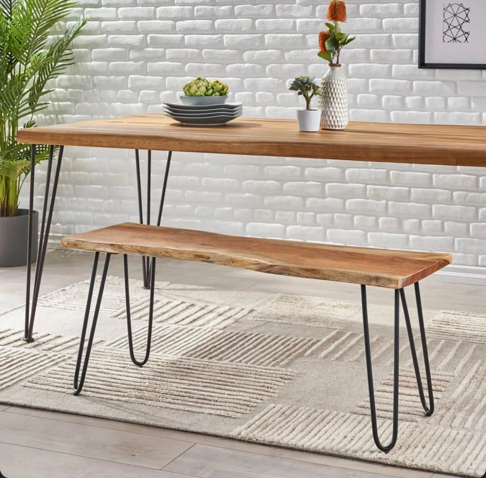 Solid Acacia Wood Bench with Hairpin Legs - photo 4