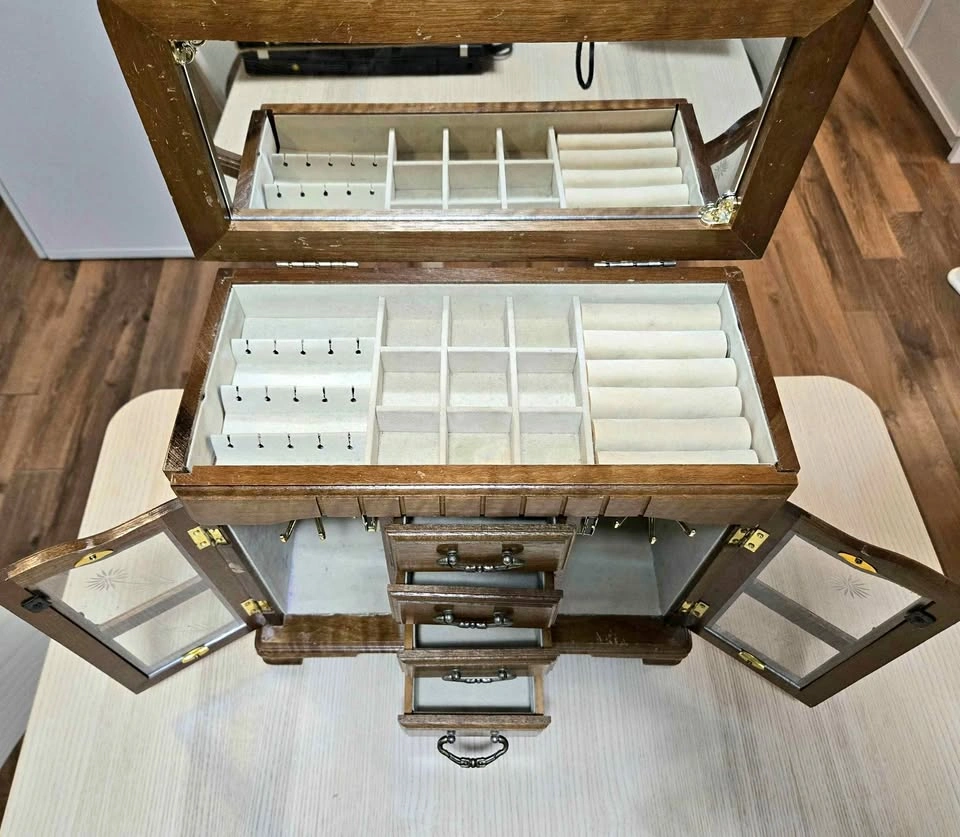 Vintage Wooden Jewelry Box Cabinet