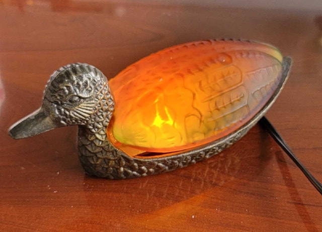 Mallard duck lamp glass and brass