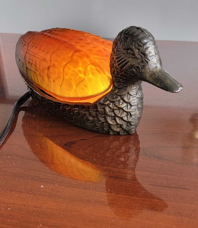 Mallard duck lamp glass and brass - photo 2