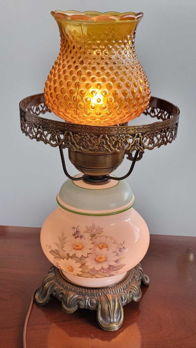 Vintage Glass hurricane 3 way lamp