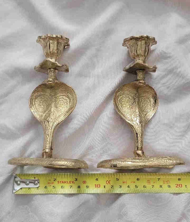 Brass serpent candlestick holders