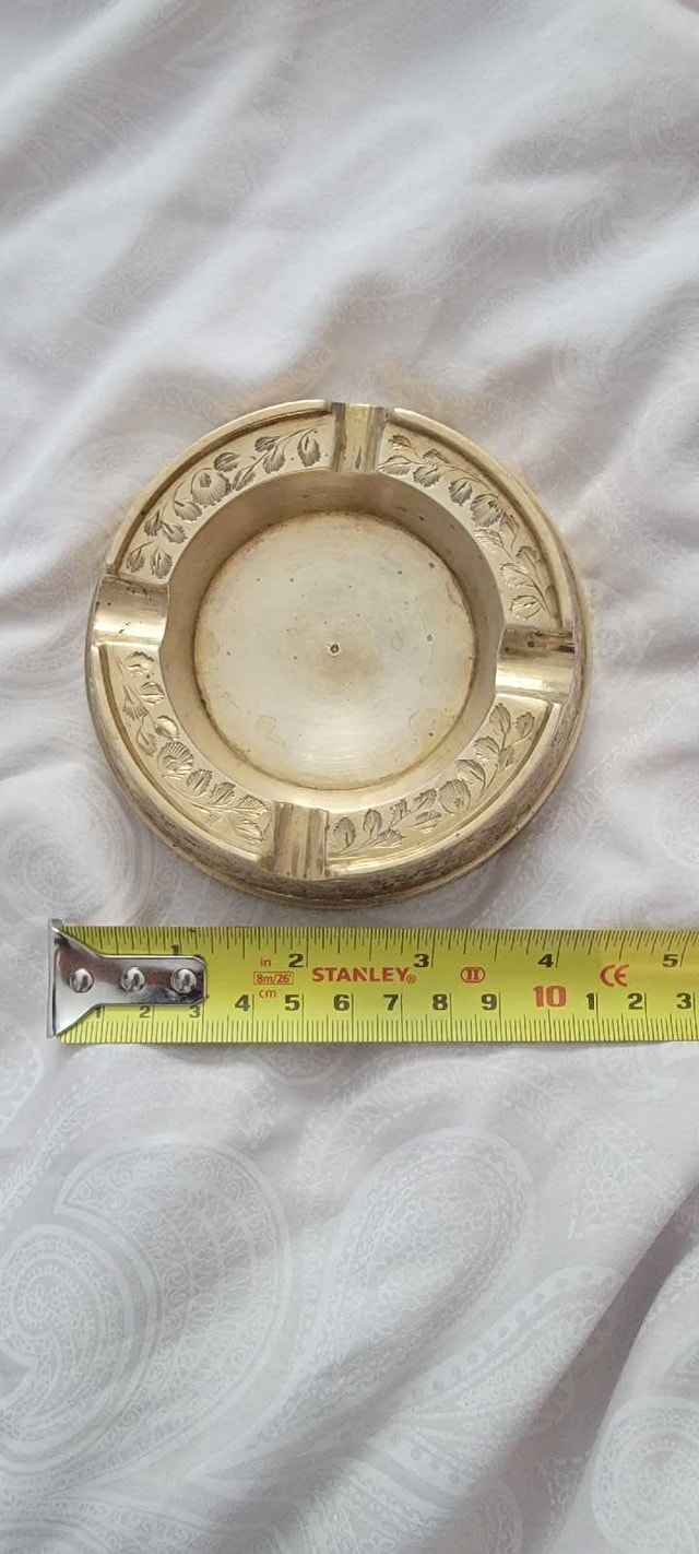 Engraved brass ashtray