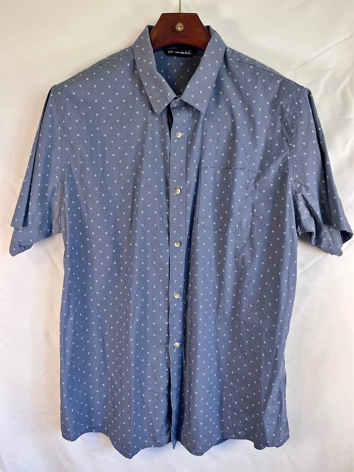 TravisMathew Blue Geometric Short Sleeve Button Up Shirt XXL