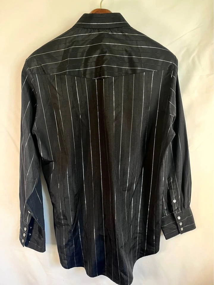 Black Roper Western Shirt with Silver Pinstripes - Men's L - photo 2
