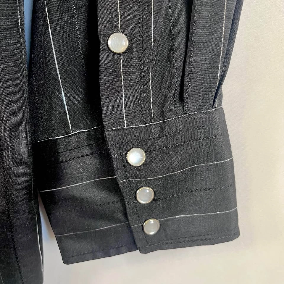 Black Roper Western Shirt with Silver Pinstripes - Men's L - photo 3