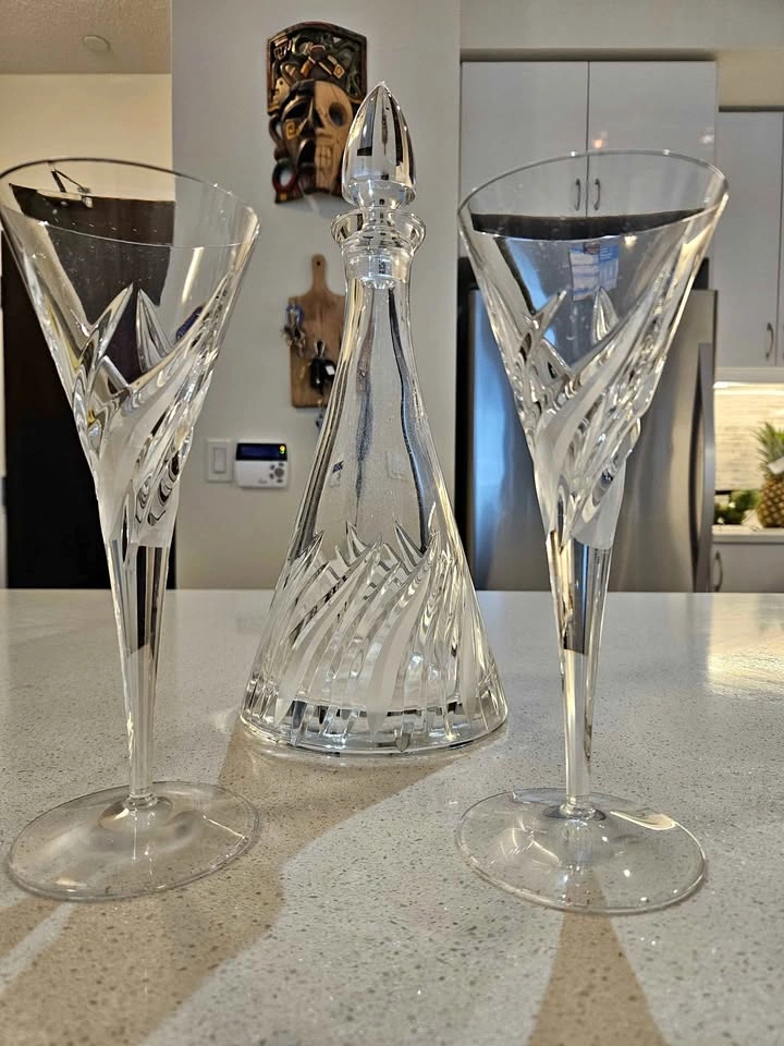 Bohemian Crystal Decanter and Two Glasses