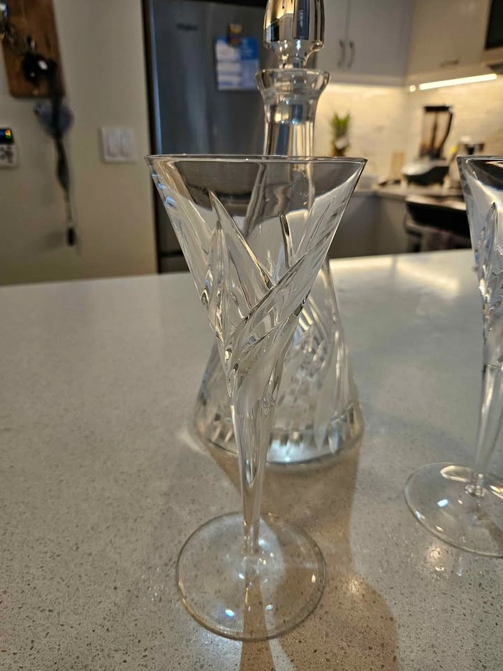 Bohemian Crystal Decanter and Two Glasses - photo 2