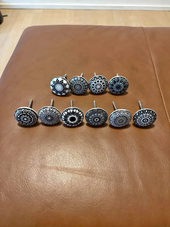 10 Ceramic Black White Mandala Drawer Knobs